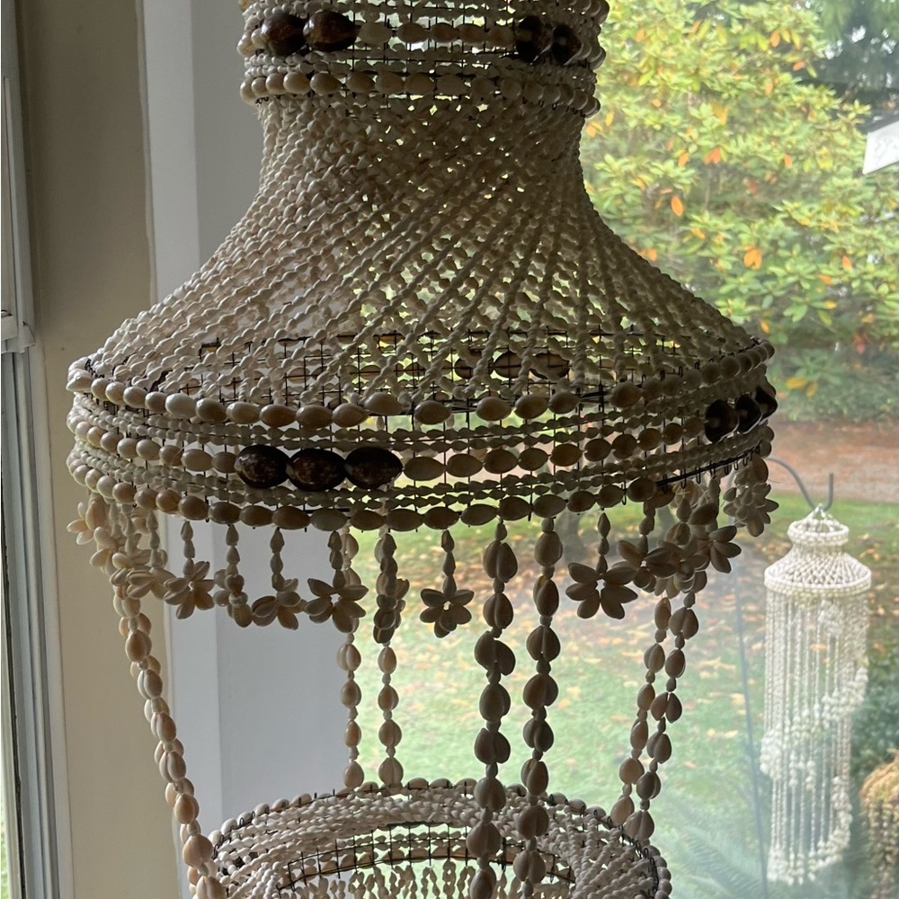 Vintage Puka Sea Shell Hanging Basket Plant Holder Hanger Tiered 45” LARGE - Picture 7 of 8